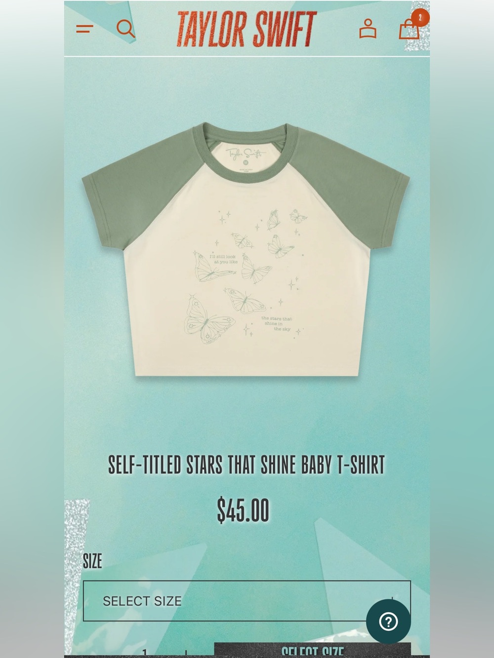 Taylor Swift Debut Era, Cream Body with Olive Green Sleeve Butterfly Baby Tee